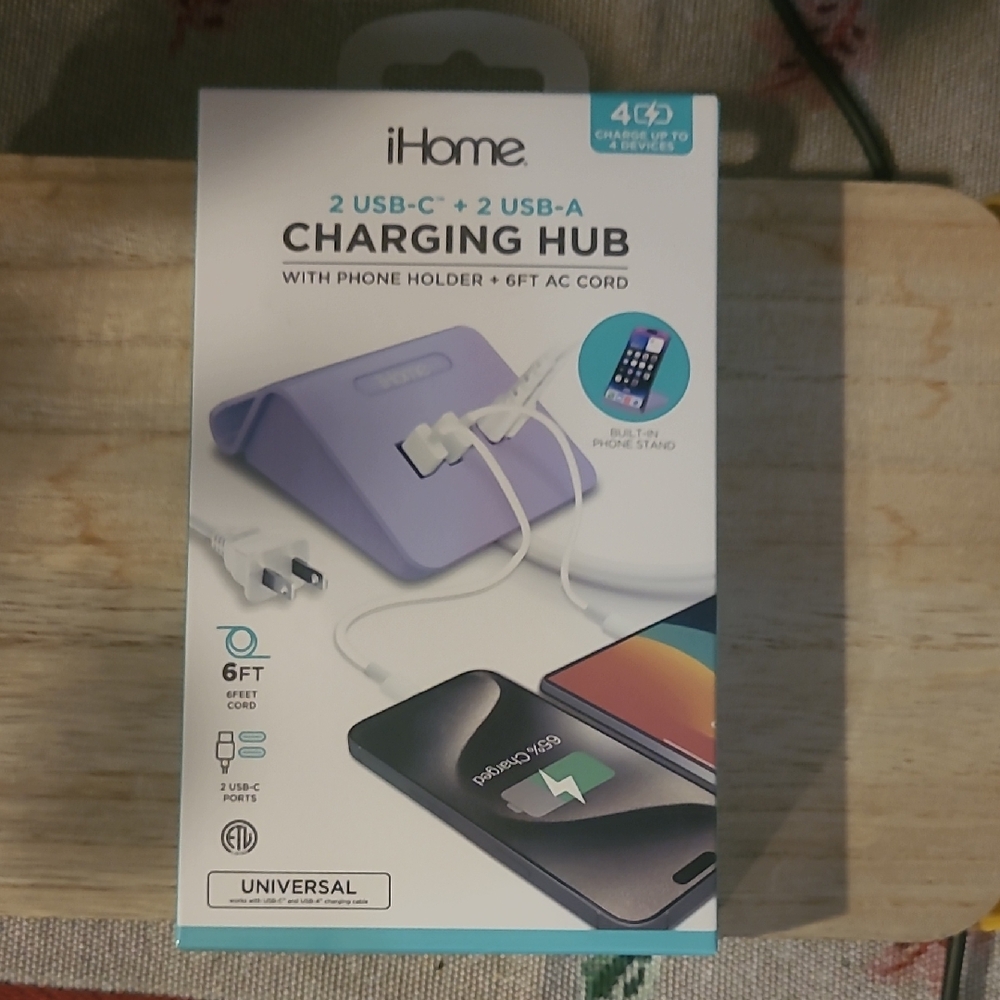iHome Lavender Charging Station with Device Stand